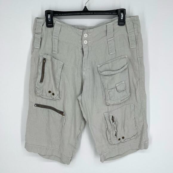 Pete & Greta by Johnny Was Cargo Shorts Womens Sz 6 Linen Y2k Pockets Pale Green